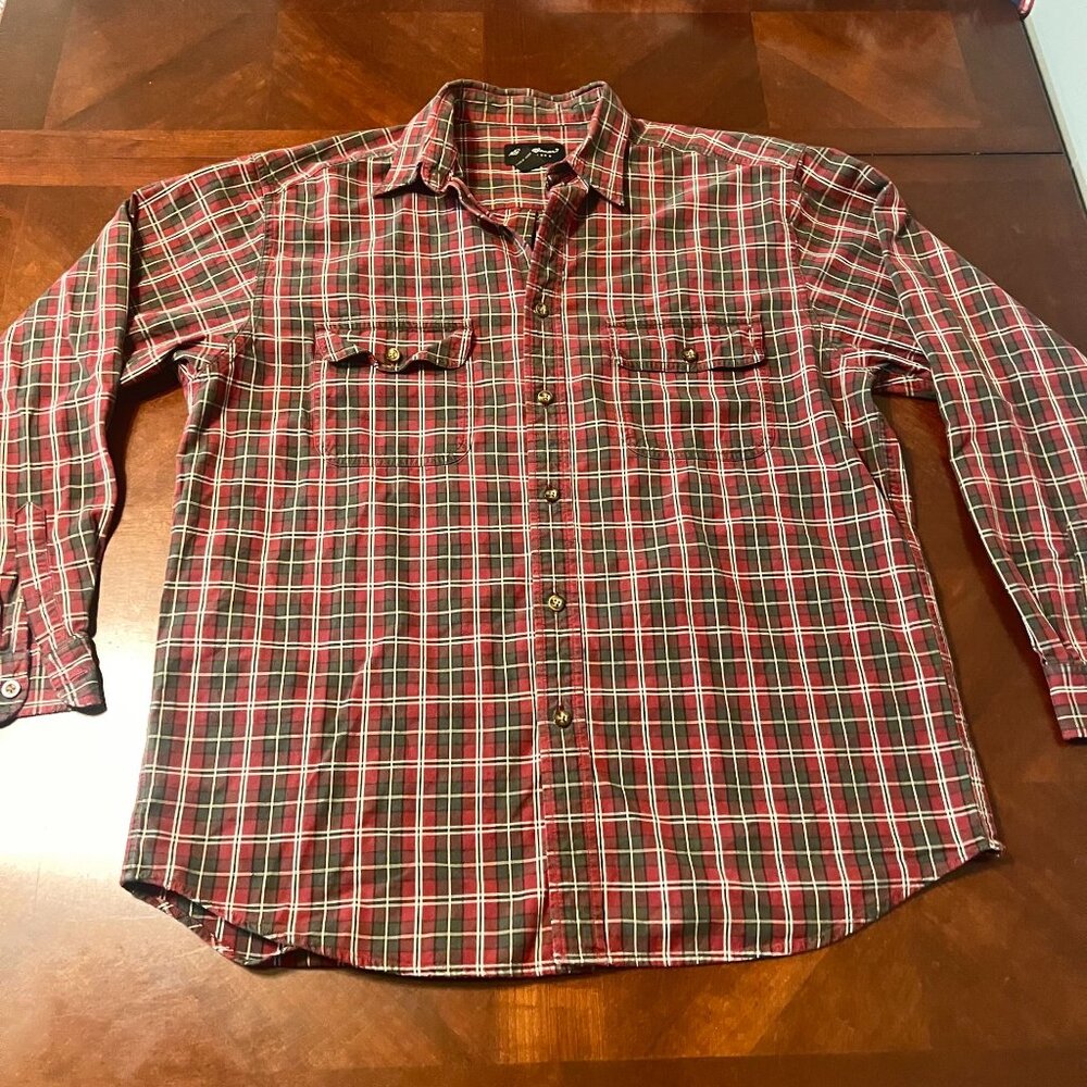 Eddie Bauer Mens Red Plaid Button-Up Shirt M/M 100% Cotton Long Sleeve Casual‎